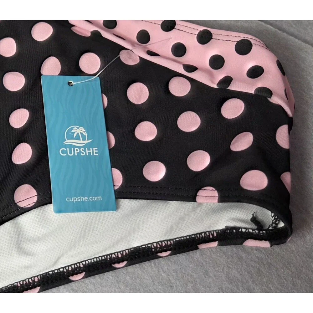 CUPSHE Pink Black Polka Dot Bikini Set Sz L Underwire 2 Piece Swimwear NWT